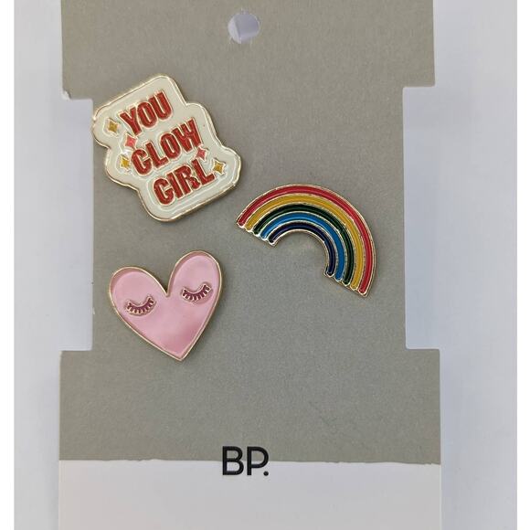 Rainbow Kindness Pins Set of 3 Girls Pink Heart - Picture 2 of 3